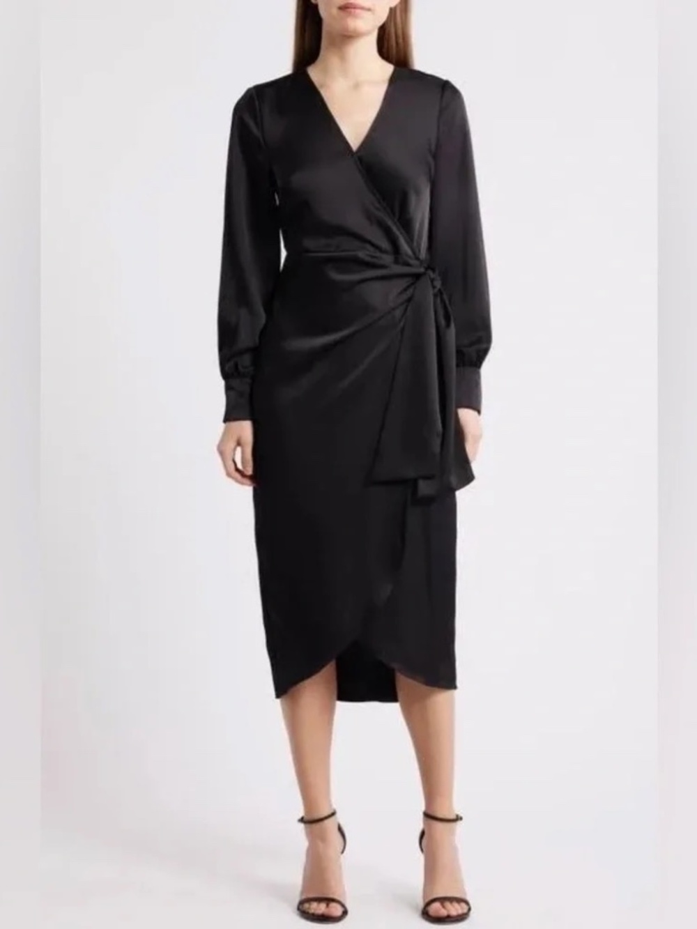 Sam Edelman Long Sleeve Faux Wrap Satin Dress NWT Size 8